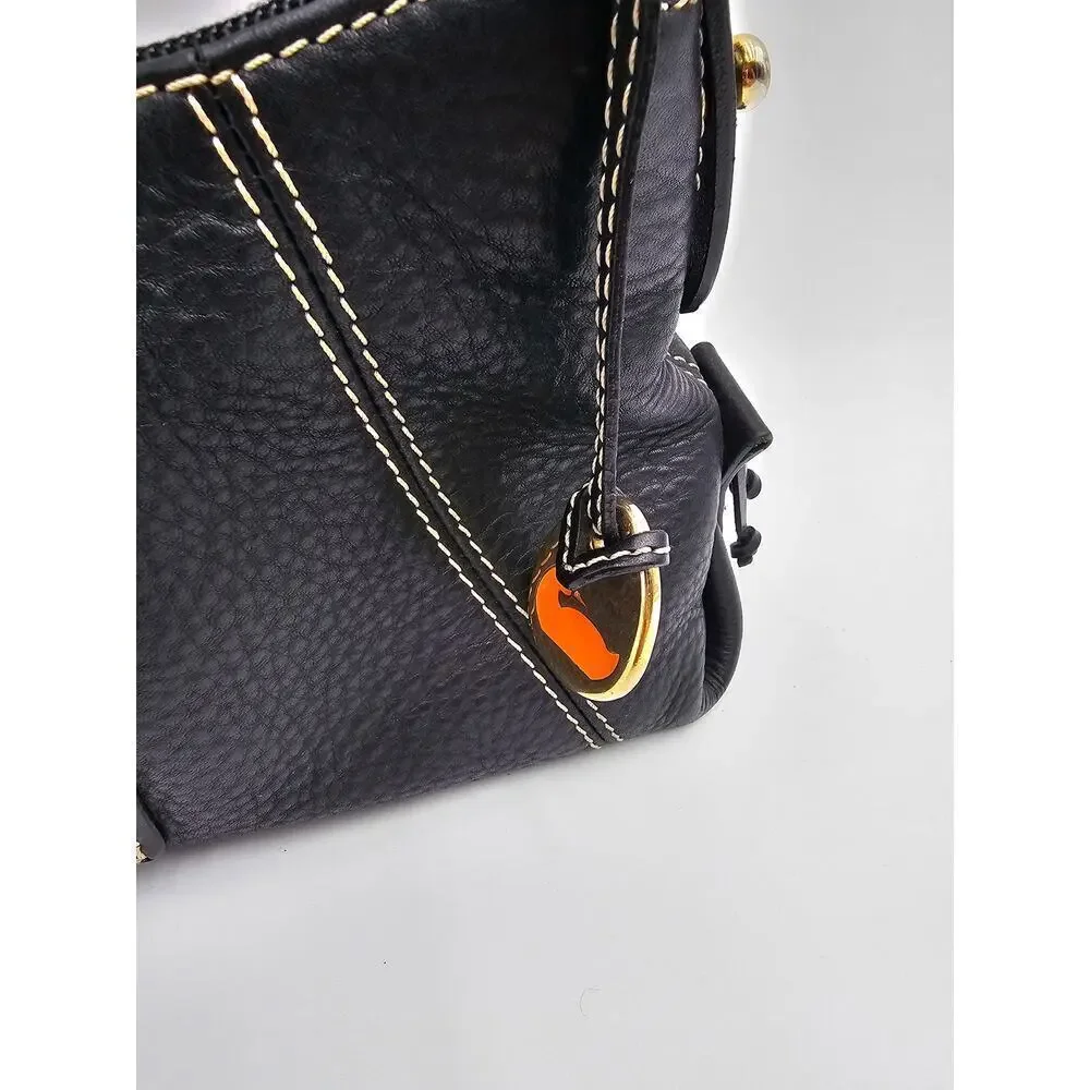 Y2K Dooney & Bourke Black Pebbled Leather Mini East West Slouch Hobo Duck Charm